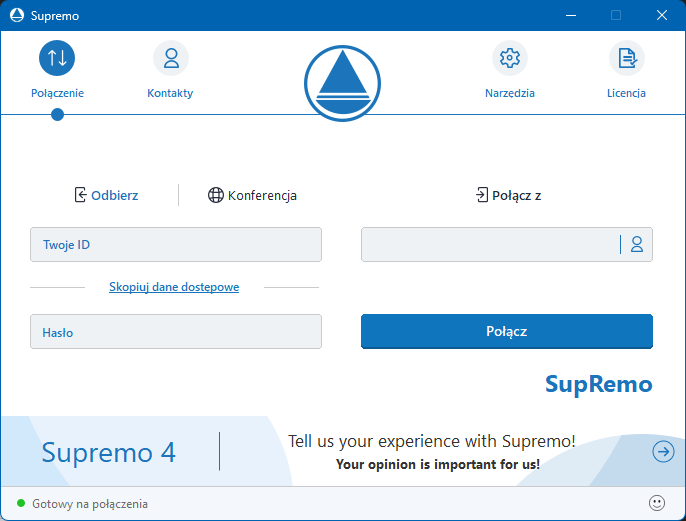Okno programu SupRemo – ID i hasło